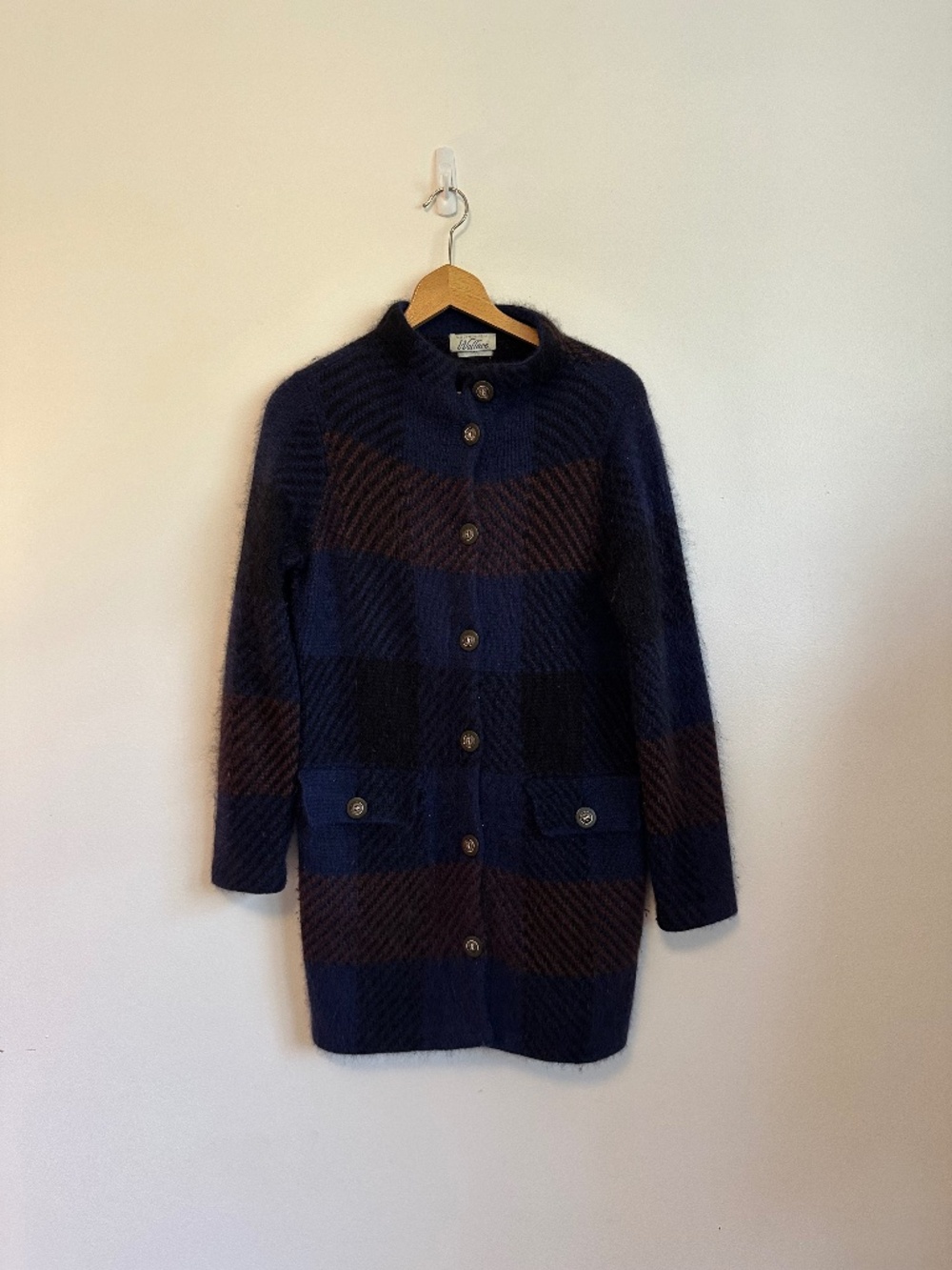 Wallace Vintage Blue Plaid Cardigan Sweater Jacket | Size XS